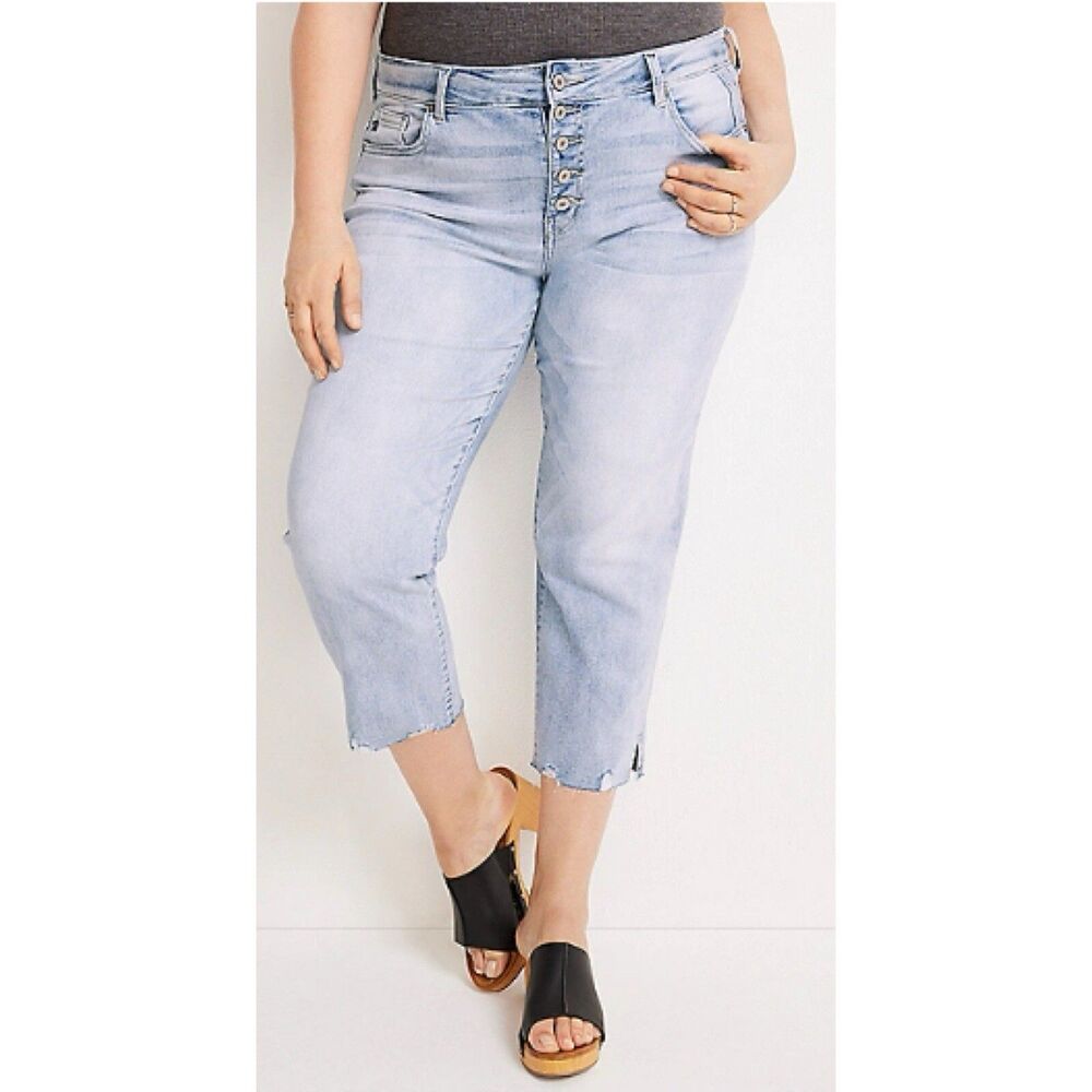 KANCAN‎ Cropped Jeans Size 18 High Rise Button Fly Denim Raw Hem